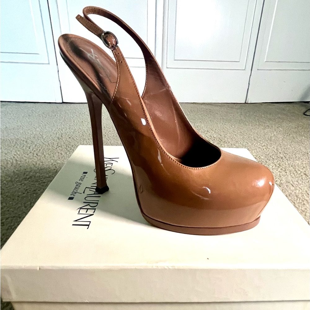 YSL SAINT LAURENT Rive Gauche Tribtoo105 Slingback Soft Nude/EU 40 US 10 BNIB - Picture 6 of 16